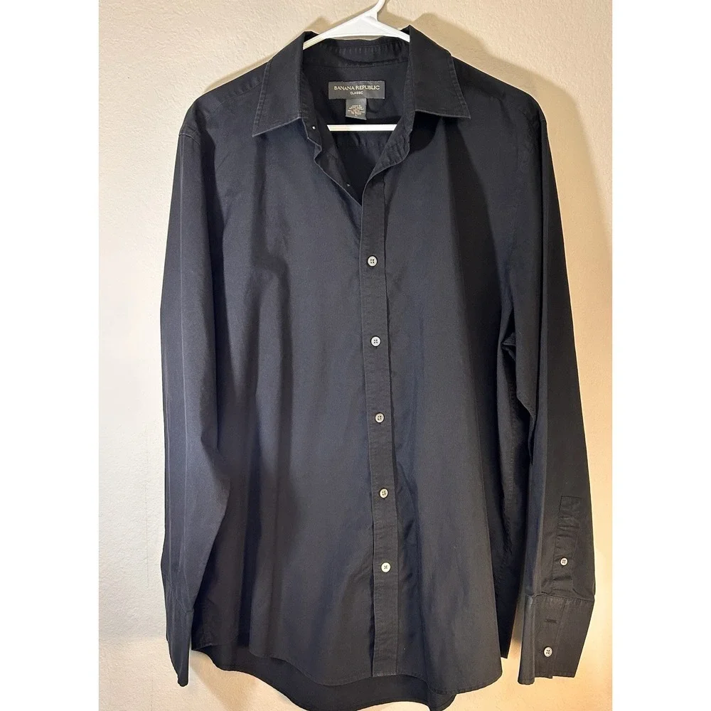 Banana Republic Classic Men's Black Long Sleeve Button Up Dress Shirt Size L